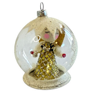 Vintage Diorama Glass Globe Ornament with Mica West Germany Angel Bead Foil 3.5"